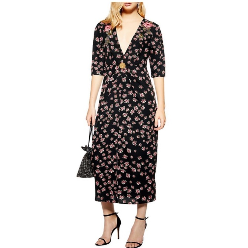 NWT TOPSHOP floral midi dress w/beading